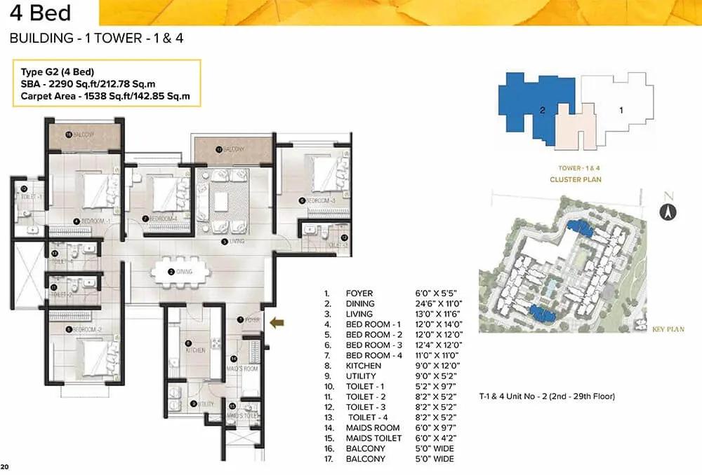 2290 - 4 BHK - Prestige Avalon Park At Prestige City