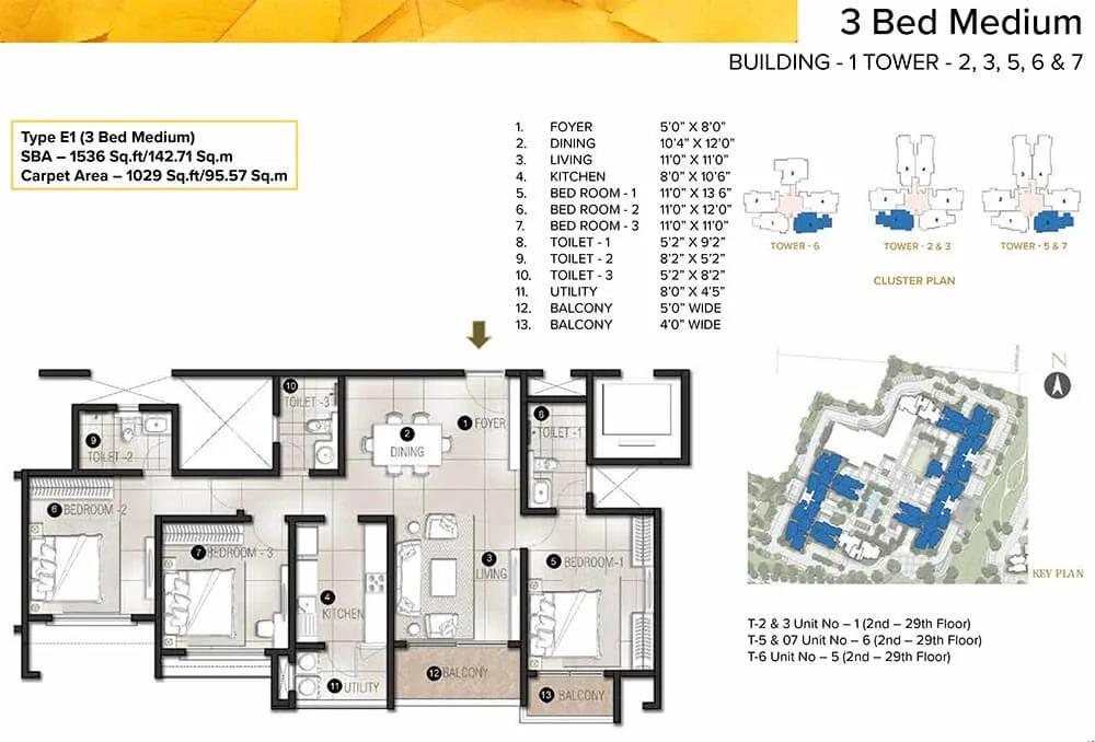 1536 - 3 BHK 3T - Prestige Avalon Park At Prestige City
