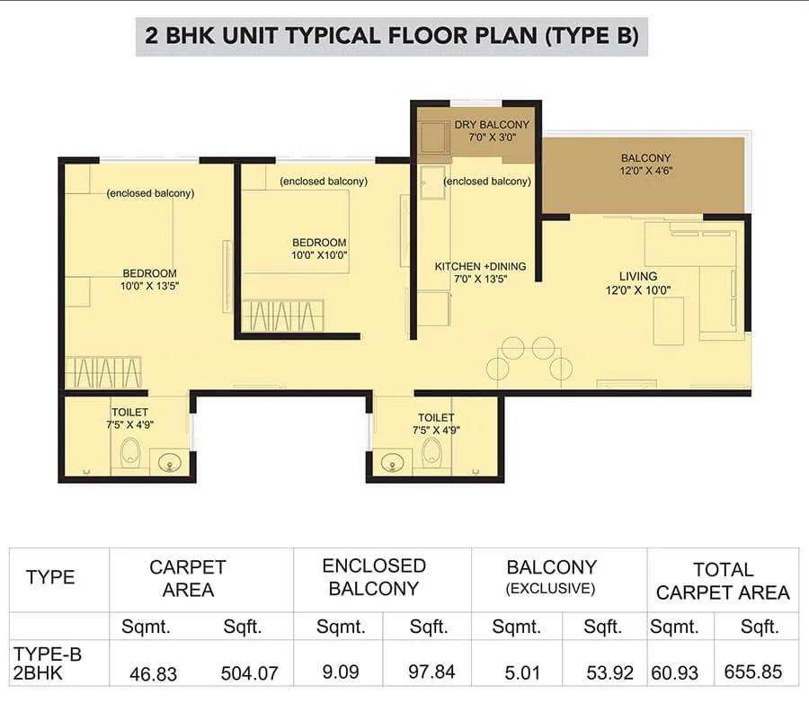 2 BHK Type B - 655 - Kohinoor Sapphire 2