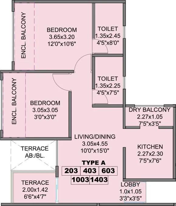 2 BHK Type A - Kohinoor Coral Pune