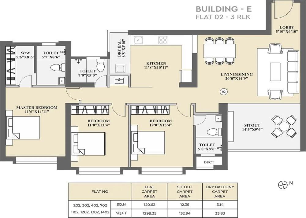 3 BHK E - 1298 - Kolte Patil 24K Sereno