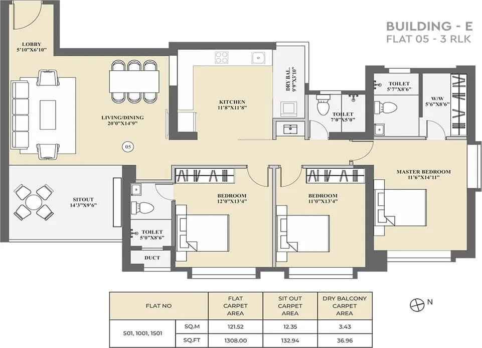 3 BHK E - 1308 - Kolte Patil 24K Sereno