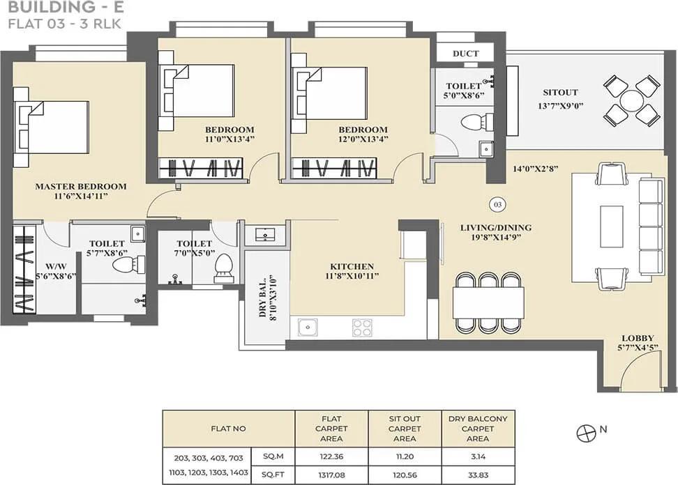 3 BHK E - 1317 - Kolte Patil 24K Sereno