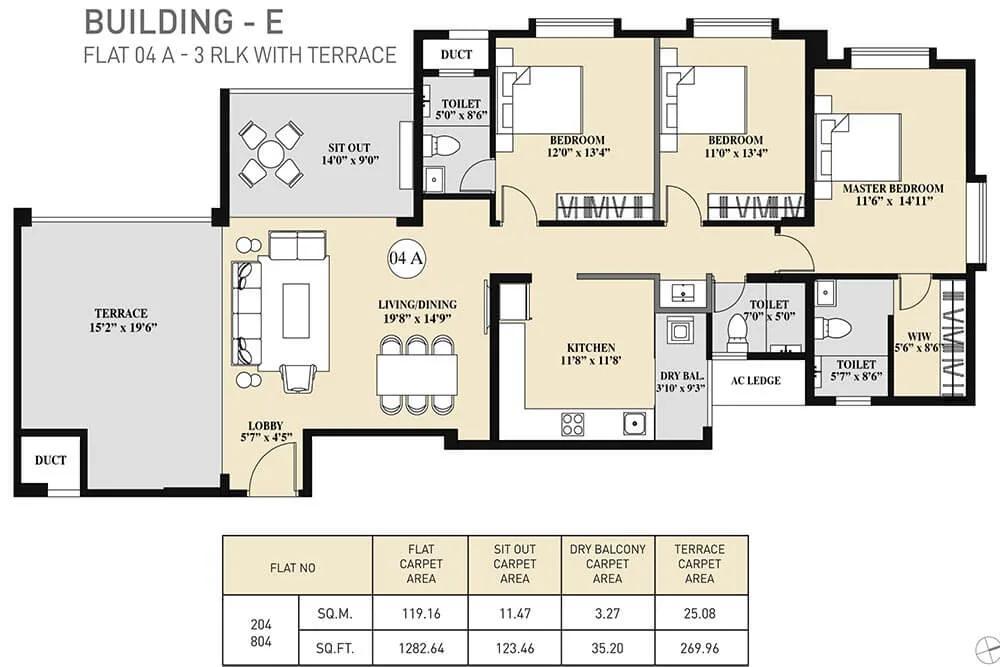 3 BHK Terrace E - 1282 - Kolte Patil 24K Sereno