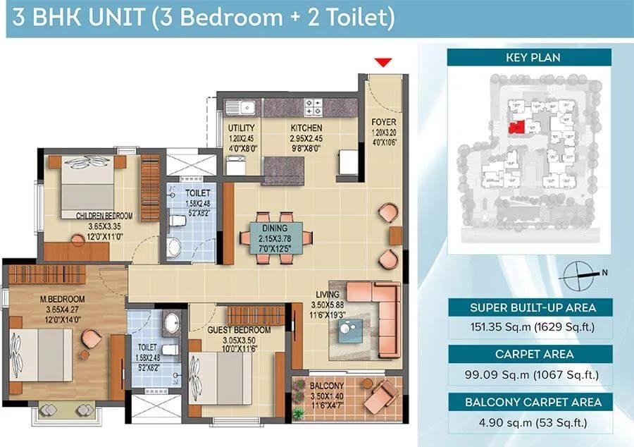 1629 3BHK+2T - Brigade Laguna