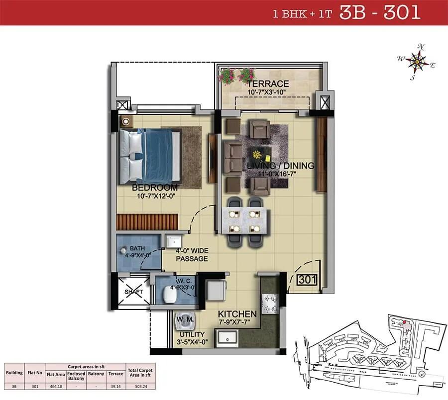 1 BHK 1T - 503 - Salarpuria Sattva HM Royal