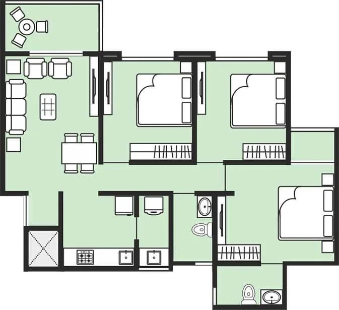3 BHK B - 849 - Krisala 41 Estera Punawale