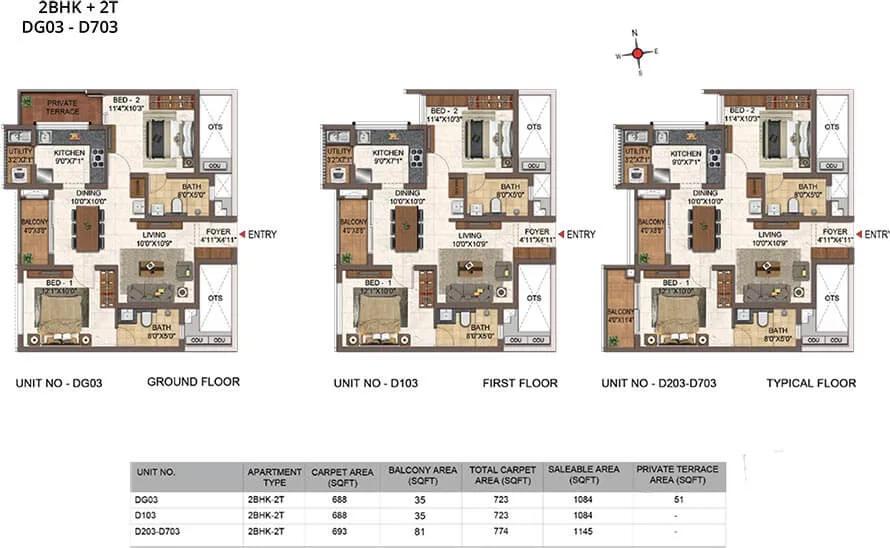 2 BHK - 1084 To 1145 - Casagrand Orlena