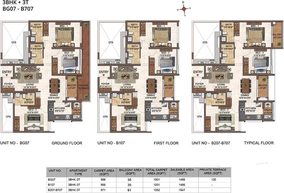 3 BHK - 1486 To 1547 - Casagrand Orlena