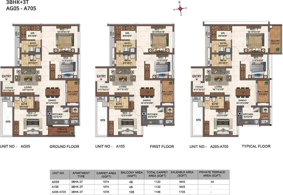 3 BHK - 1645 To 1728 - Casagrand Orlena