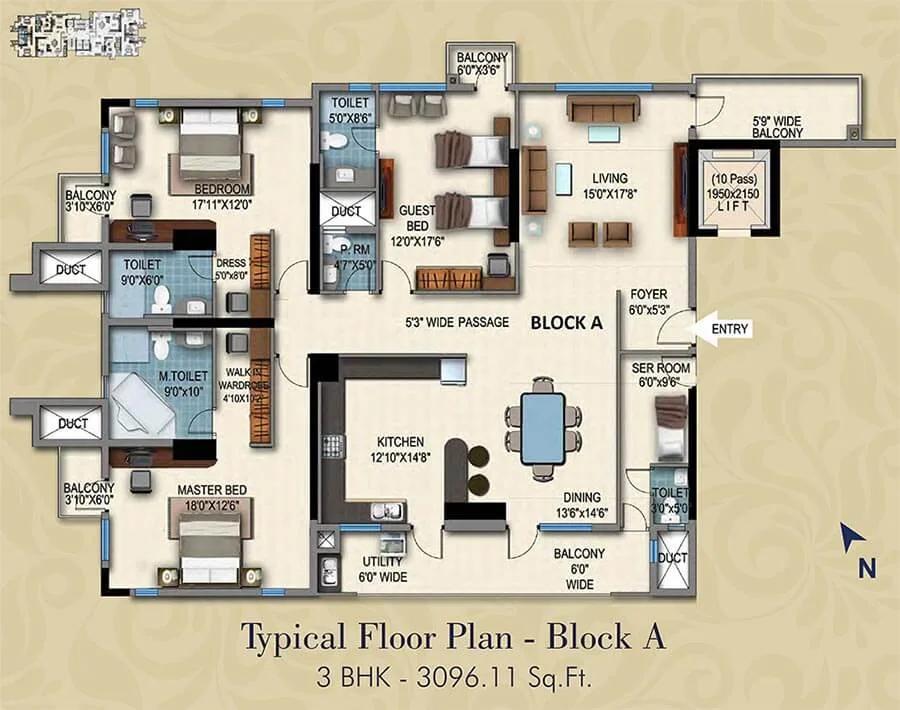 3 BHK A - 3096 - HM Grandeur