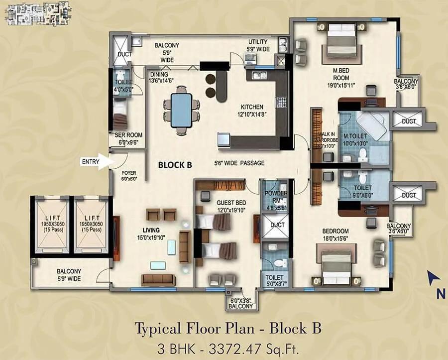 3 BHK B - 3372 - HM Grandeur