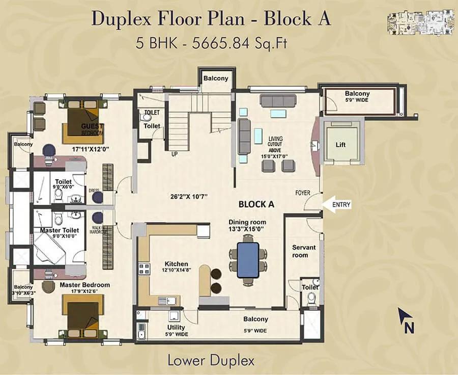 5 BHK Duplex A Lower - 5665 - HM Grandeur