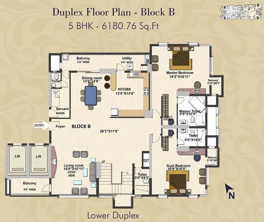 5 BHK Duplex B Lower - 6180 - HM Grandeur