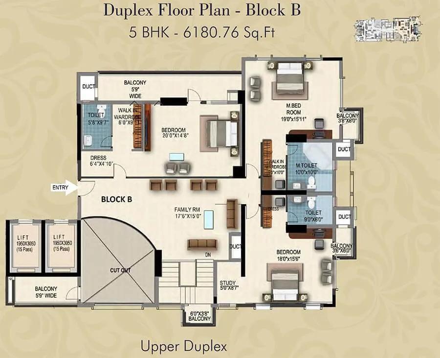 5 BHK Duplex B Upper - 6180 - HM Grandeur