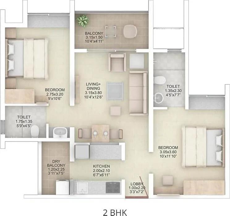 2 BHK 3D - Rohan Abhilasha 2 Pune