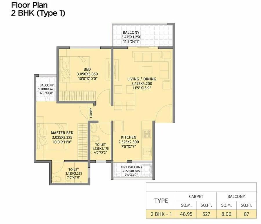 2 BHK Type 1 - 614 - Krisala 41 Evoke