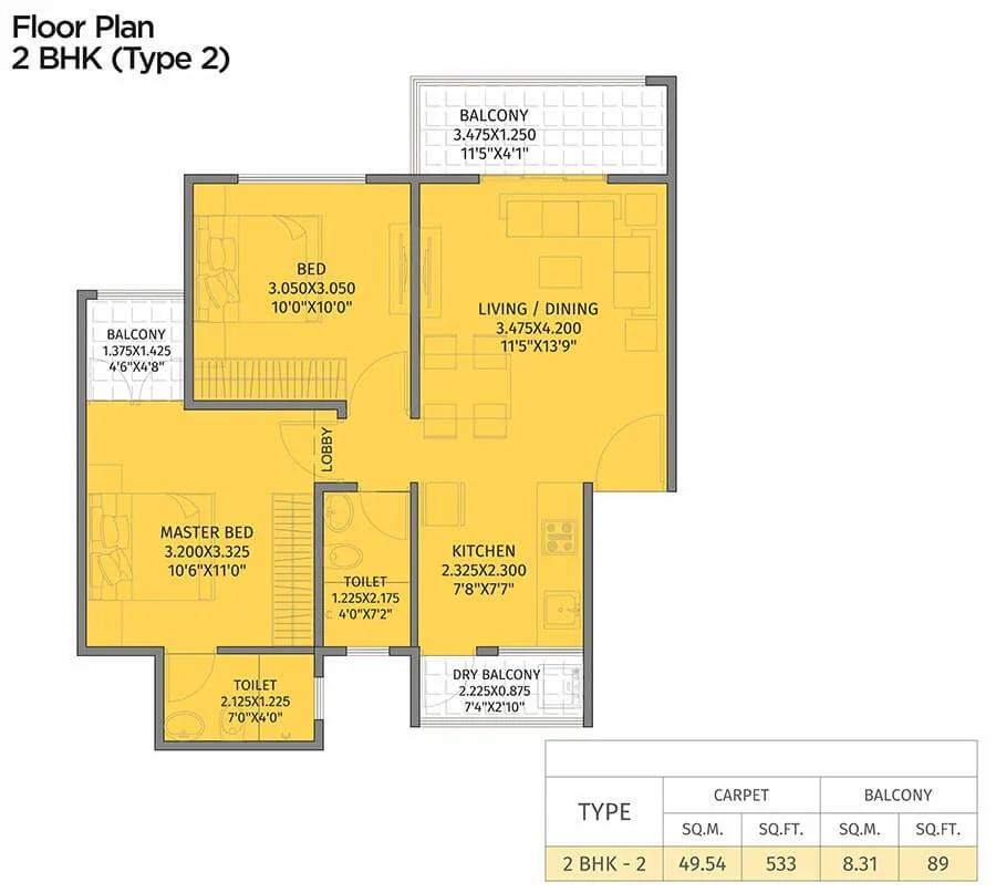 2 BHK Type 2 - 622 - Krisala 41 Evoke