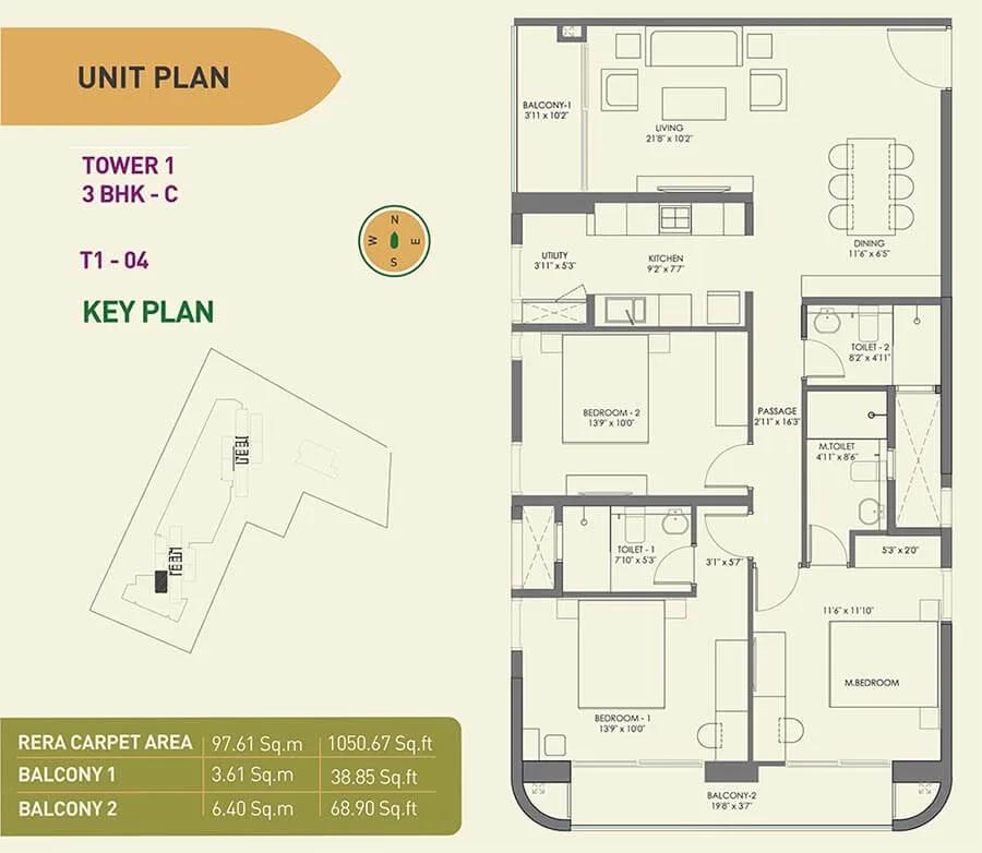 3 BHK C - 1050 - Birla Tisya Rajajinagar