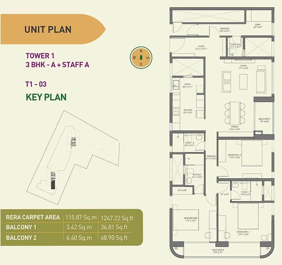 3 BHK Staff A - 1247 - Birla Tisya Rajajinagar