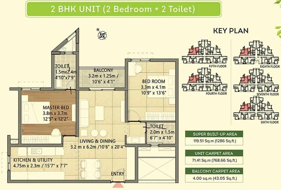 1286 2BHK - Goldspire At Brigade Orchards