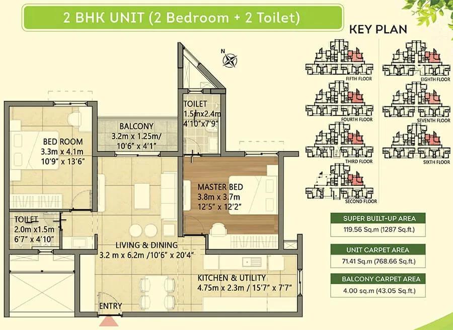 1287 2BHK - Goldspire At Brigade Orchards