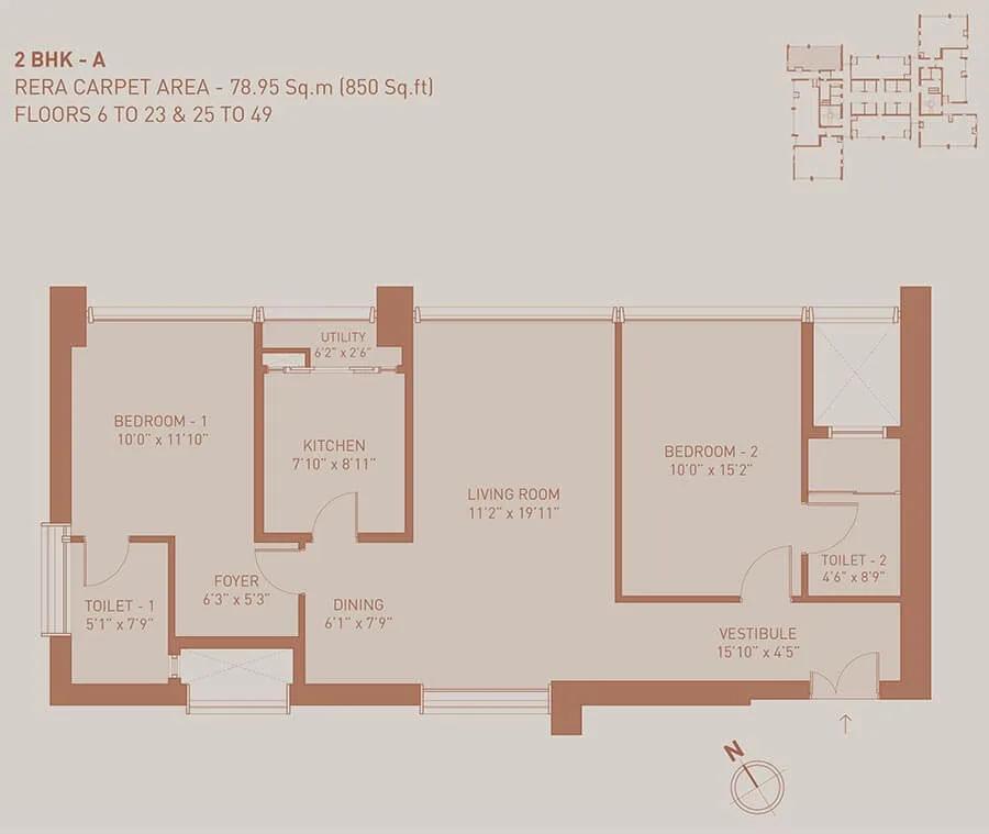 850 2BHK A - Birla Niyaara Worli