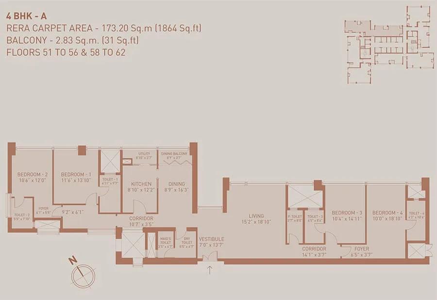 1864 4BHK A - Birla Niyaara Worli