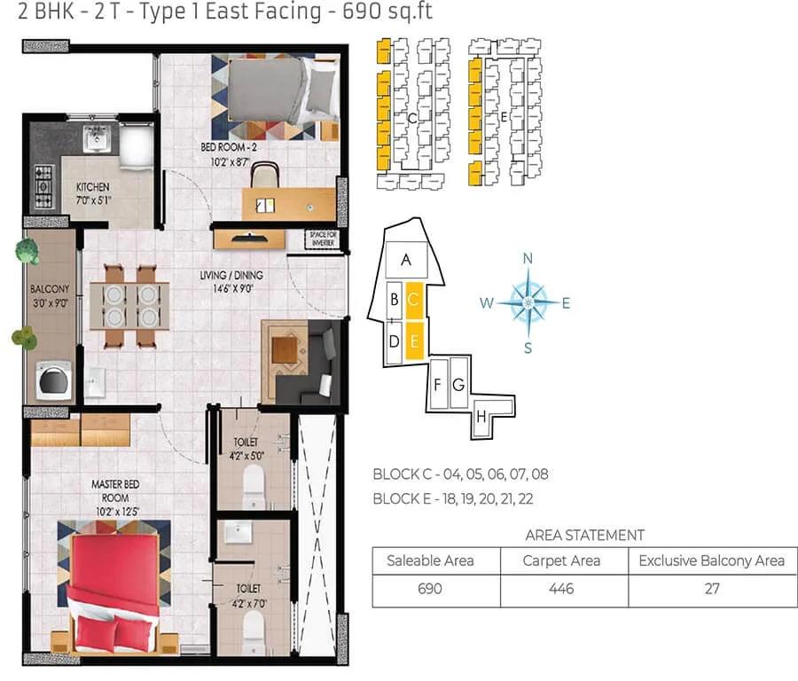690 2BHK R1 - Urbanrise Jubilee Residences