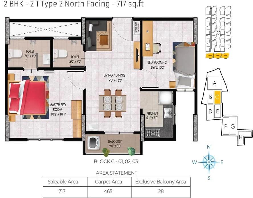 717 2BHK - Urbanrise Jubilee Residences