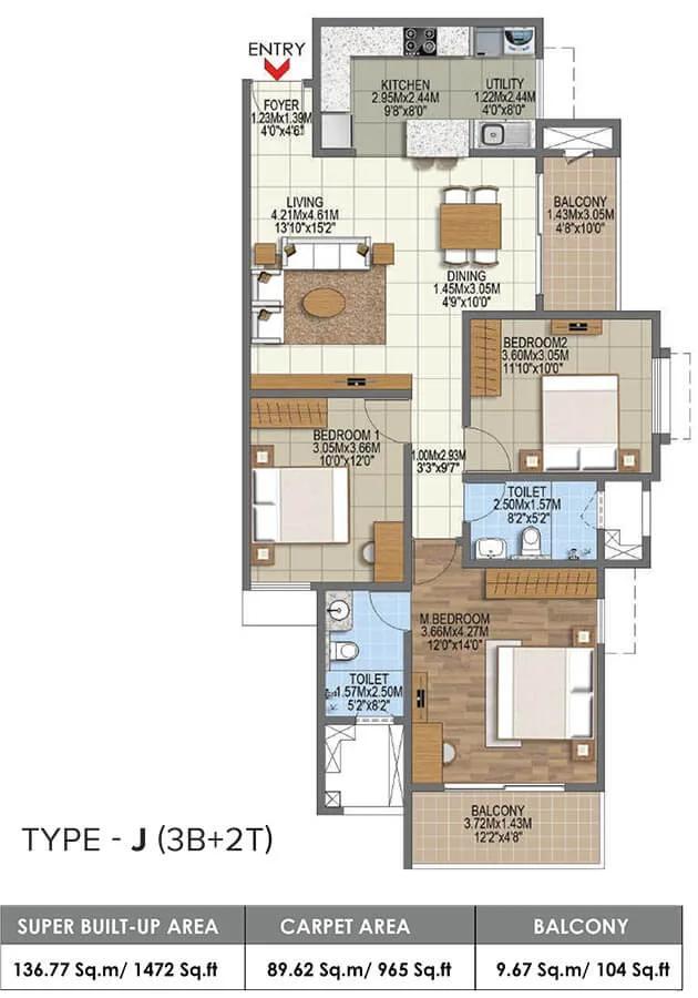 1472 3BHK+2T - Brigade Komarla Heights