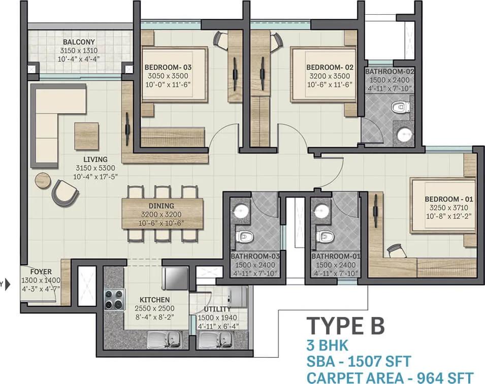 1507 3BHK - Sobha Sentosa Codename Happiness
