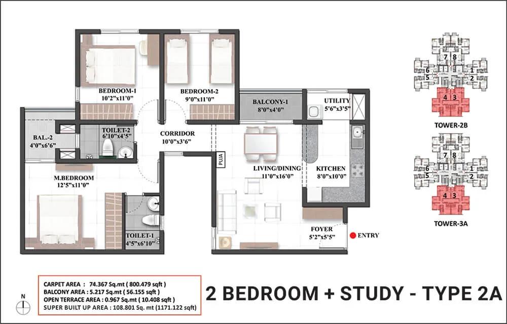 1171 2BHK+S Type2A - Shriram Mangalam Chennai