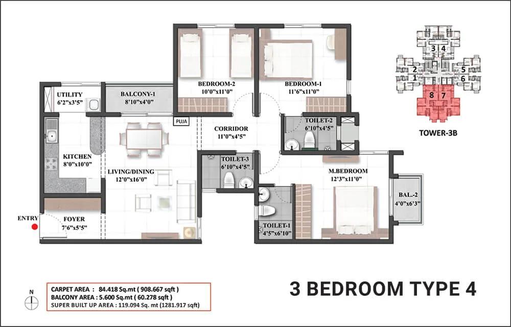 1281 3BHK Type4 - Shriram Mangalam Chennai