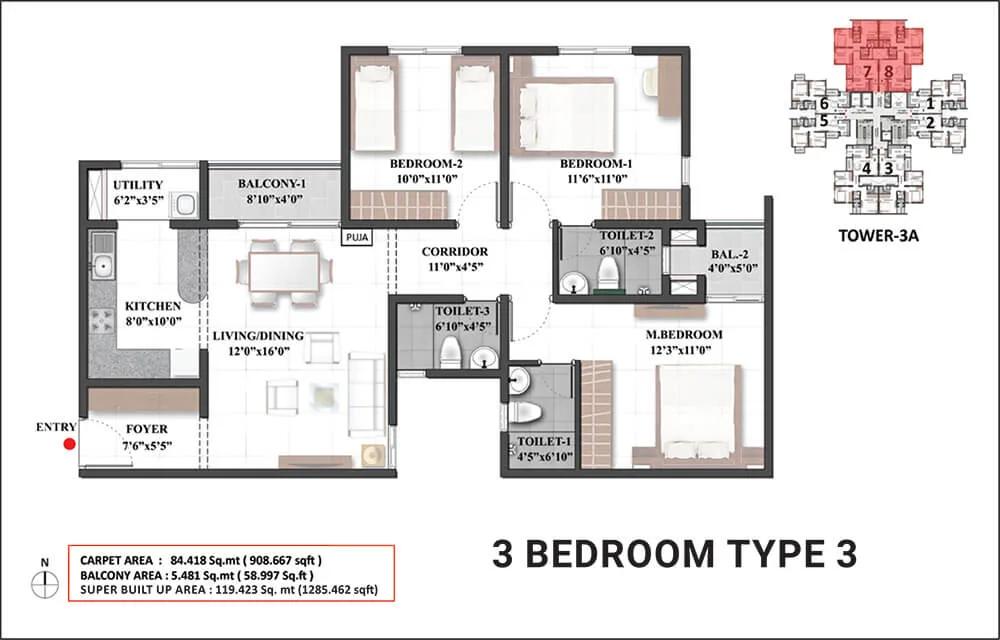 1285 3BHK Type3 - Shriram Mangalam Chennai