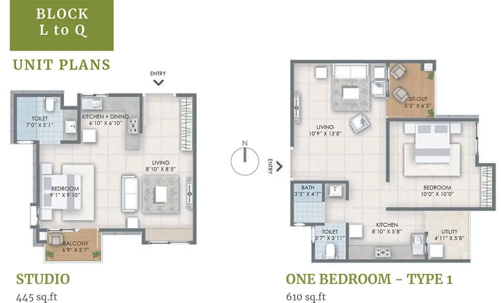445-610 Studio-1BHK Block L-Q - Nandi Citadel
