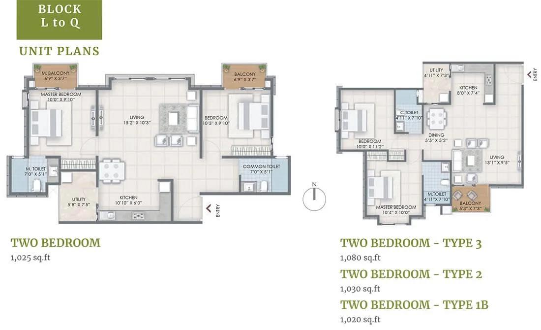 1025-1080 2BHK Block L-Q - Nandi Citadel