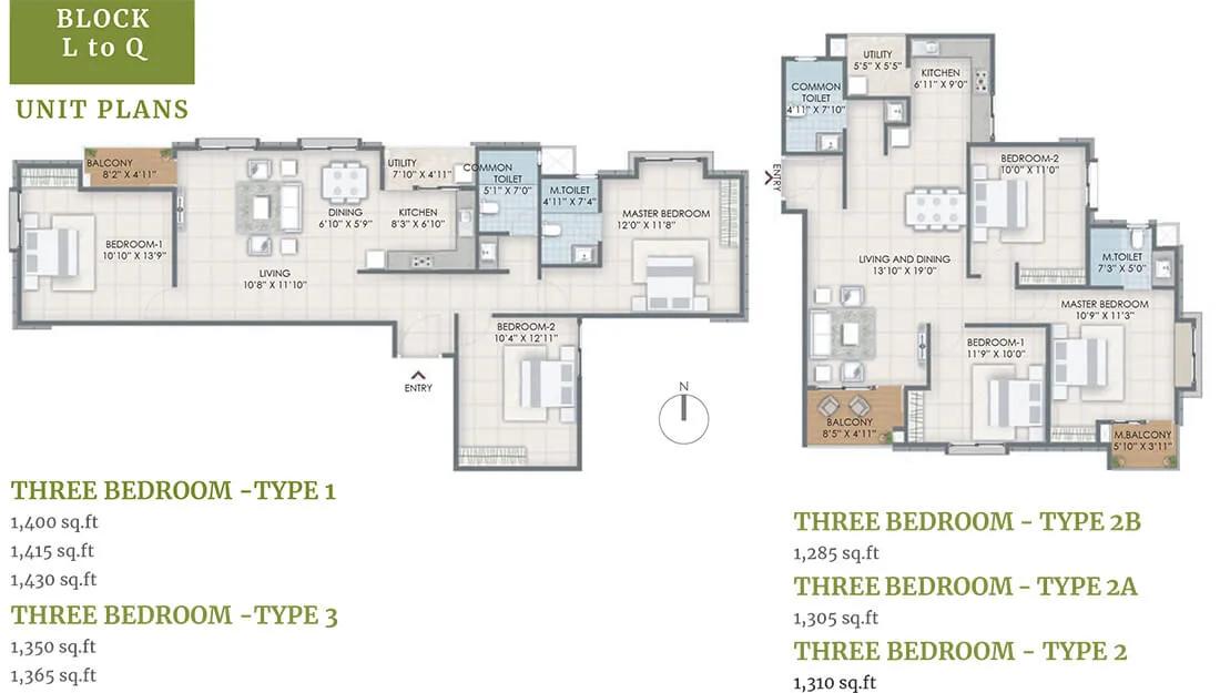 1285-1430 3BHK Block L-Q - Nandi Citadel
