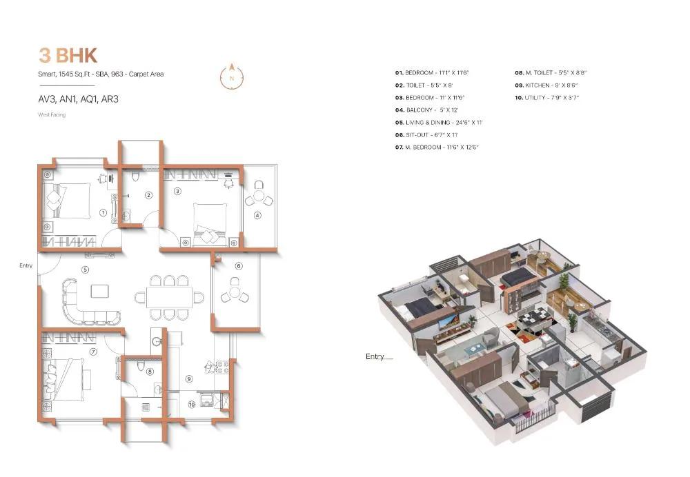 3BHK 1545 - Sanjeevini Adwaith Gunjur