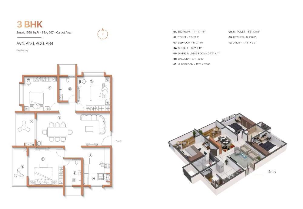 3BHK 1550 - Sanjeevini Adwaith Gunjur