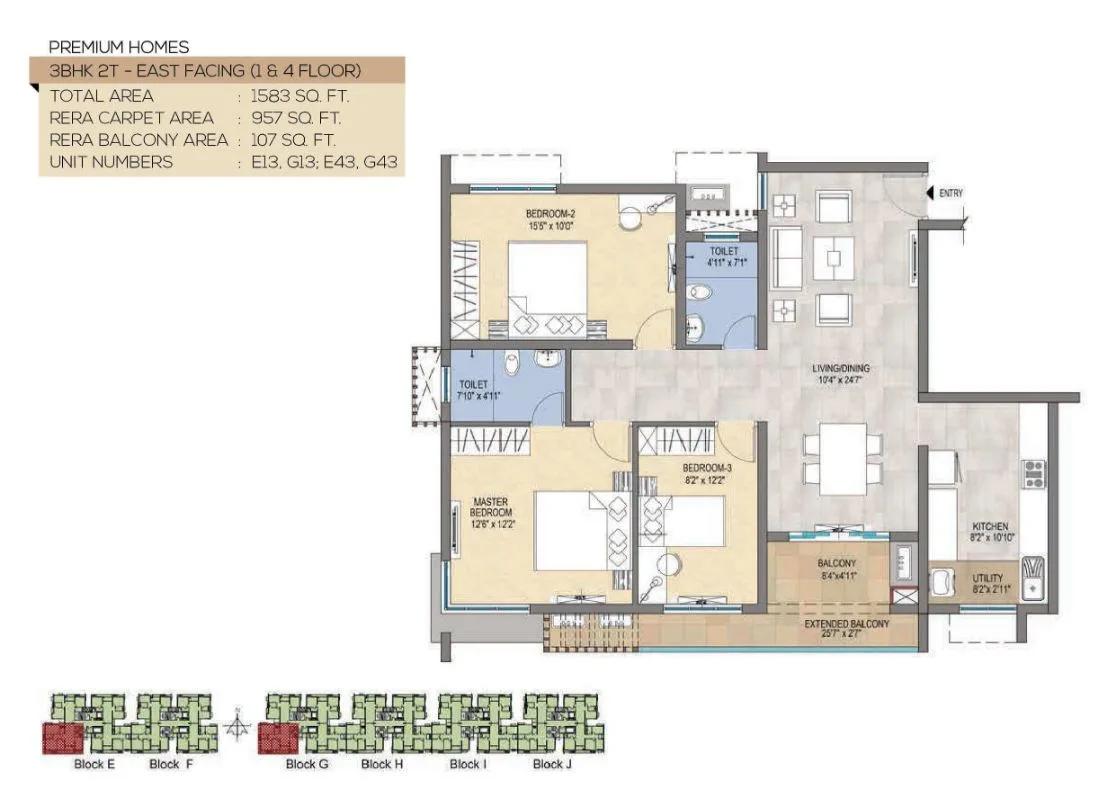 1583 3BHK2T - Magnific At TVS Emerald Peninsula