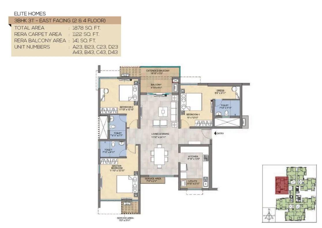 1878 3BHK3T East - Magnific At TVS Emerald Peninsula