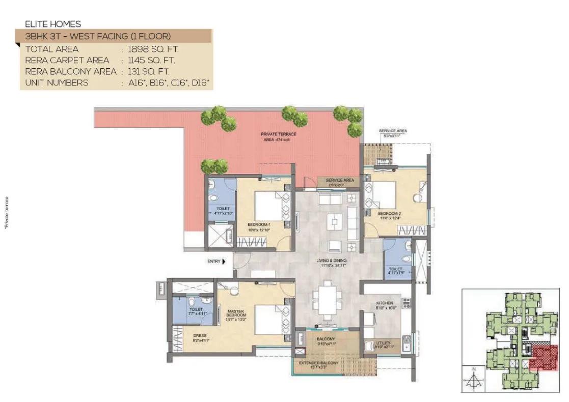 1898 3BHK3T West - Magnific At TVS Emerald Peninsula