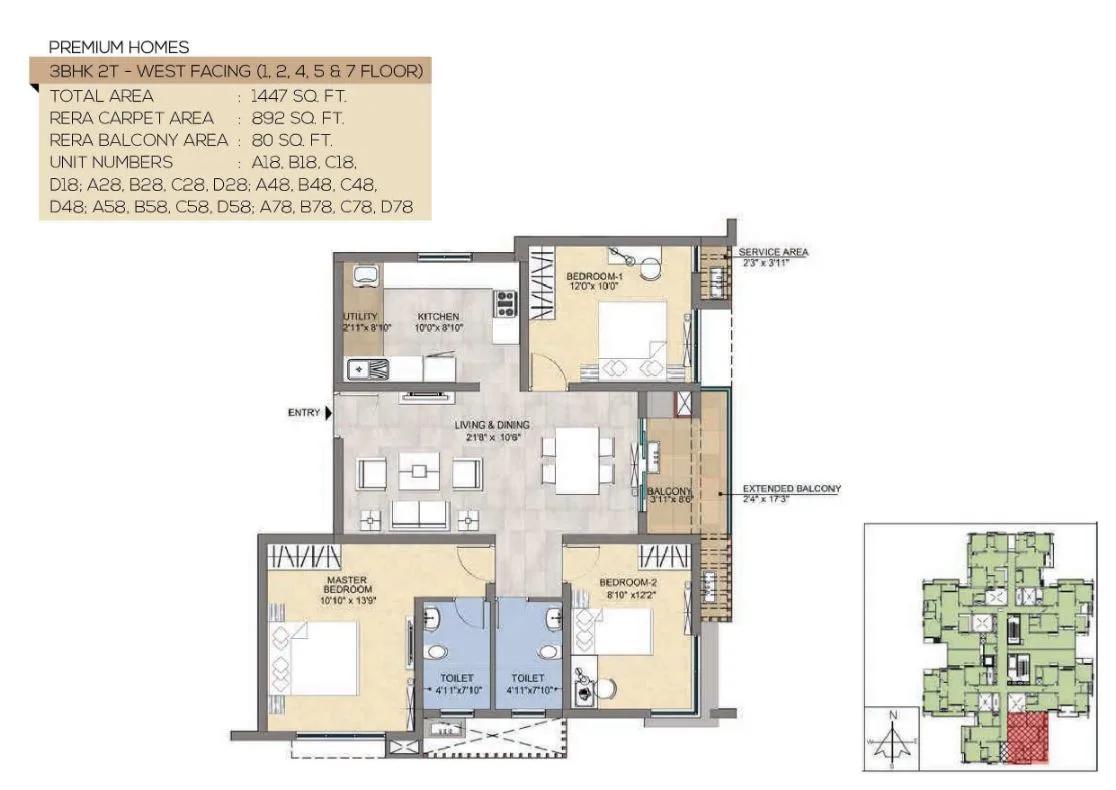 1447 3BHK2T - Magnific At TVS Emerald Peninsula
