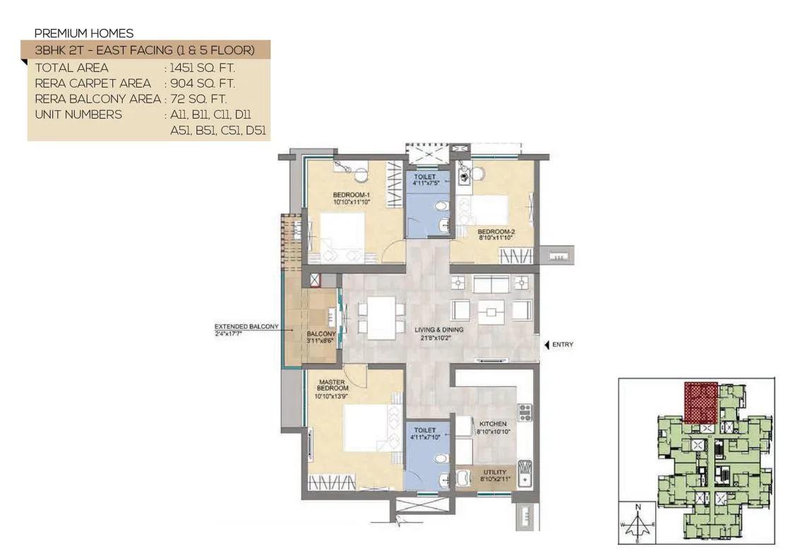 1451 3BHK2T - Magnific At TVS Emerald Peninsula