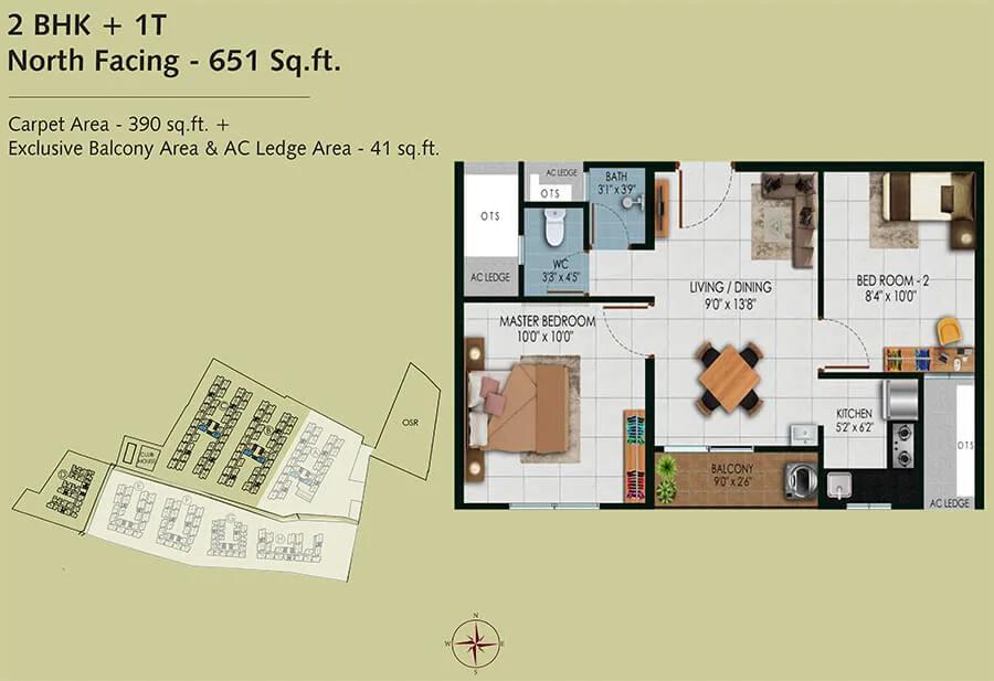 651 2BHK+1T - Urbanrise Revolution One Padur