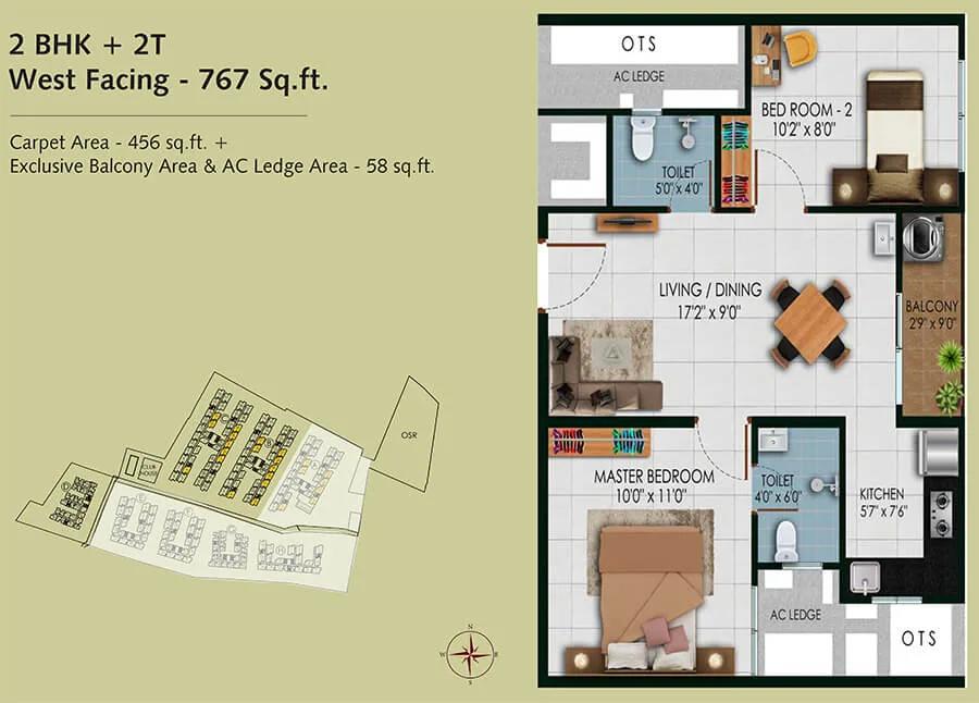 767 2BHK+2T - Urbanrise Revolution One Padur