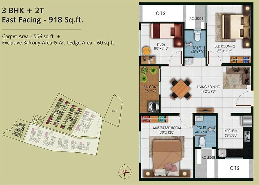 918 3BHK+2T - Urbanrise Revolution One Padur