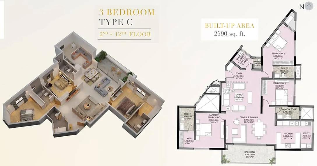 2590 3BHK C 2-12th - Vaishnavi Premiere