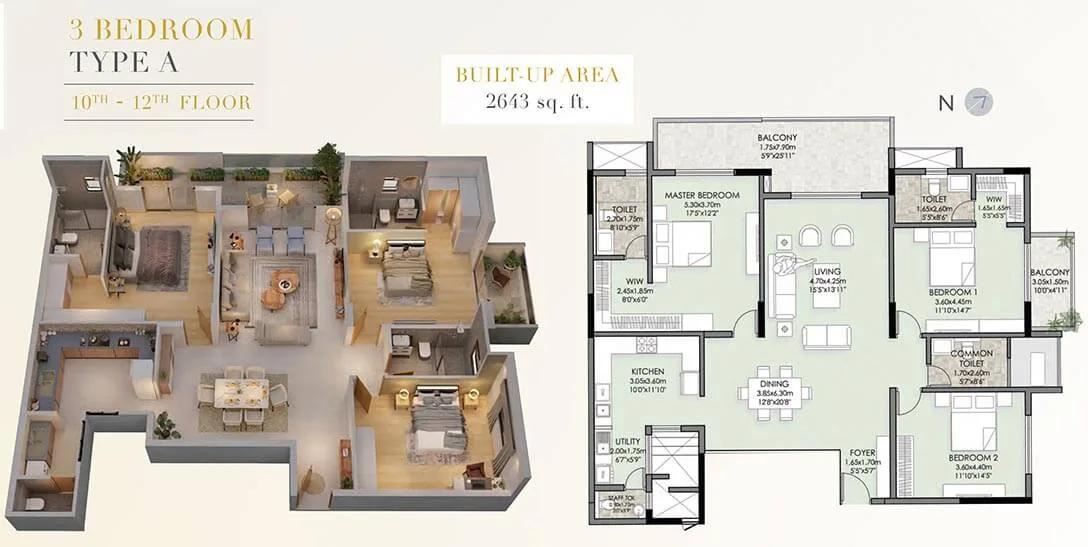 2643 3BHK A 10-12th - Vaishnavi Premiere